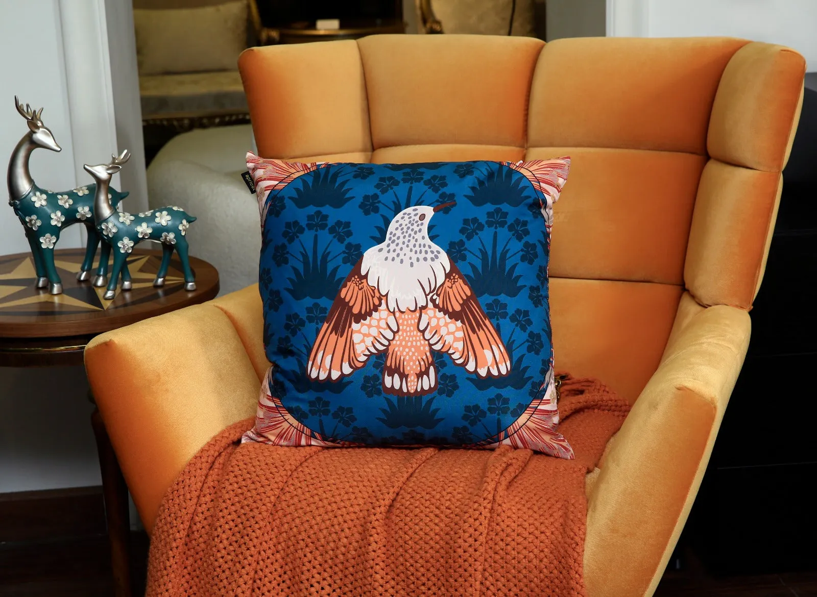 4 PCs Digital Printed Cotton Cushions-Bird