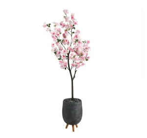 6' Artificial Cherry Blossom Tree in Gray Planter with Stand - Low Maintenance, Life-Like & Vibrant Silk Trees For Busy People.