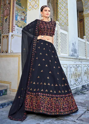 A Line Navy Blue Trendy Sequins Embroidered Wedding Lehenga