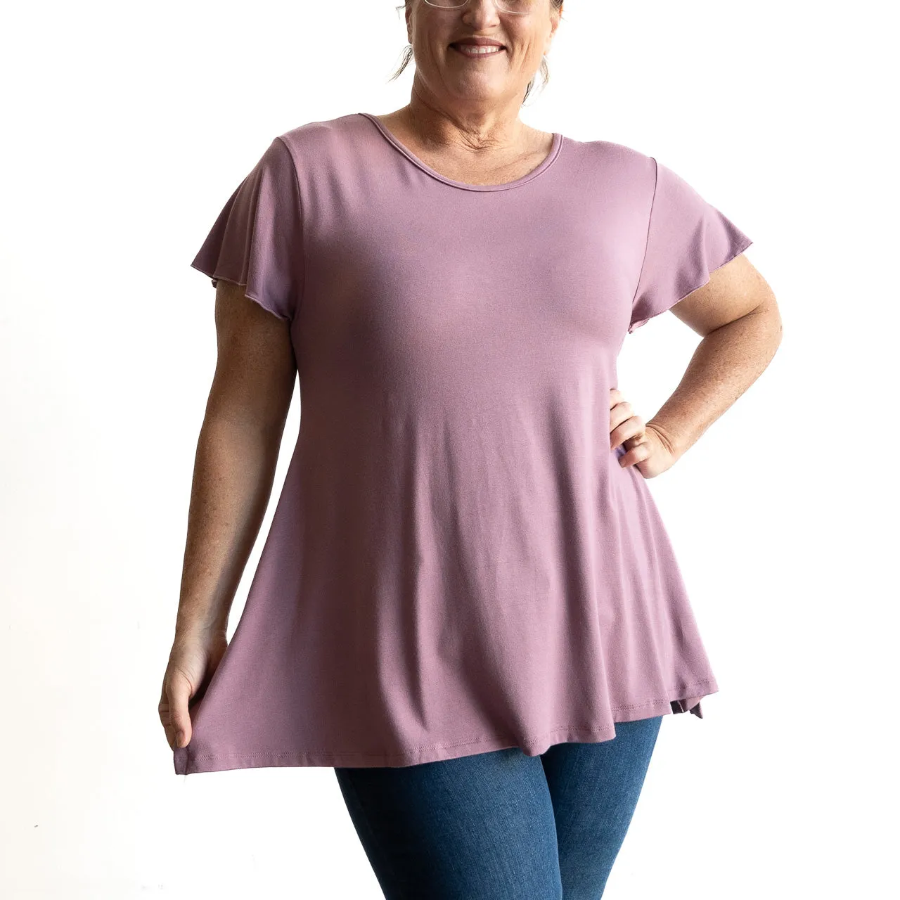 A-Line Tunic Tee by KOBOMO Bamboo - Flutter Sleeve