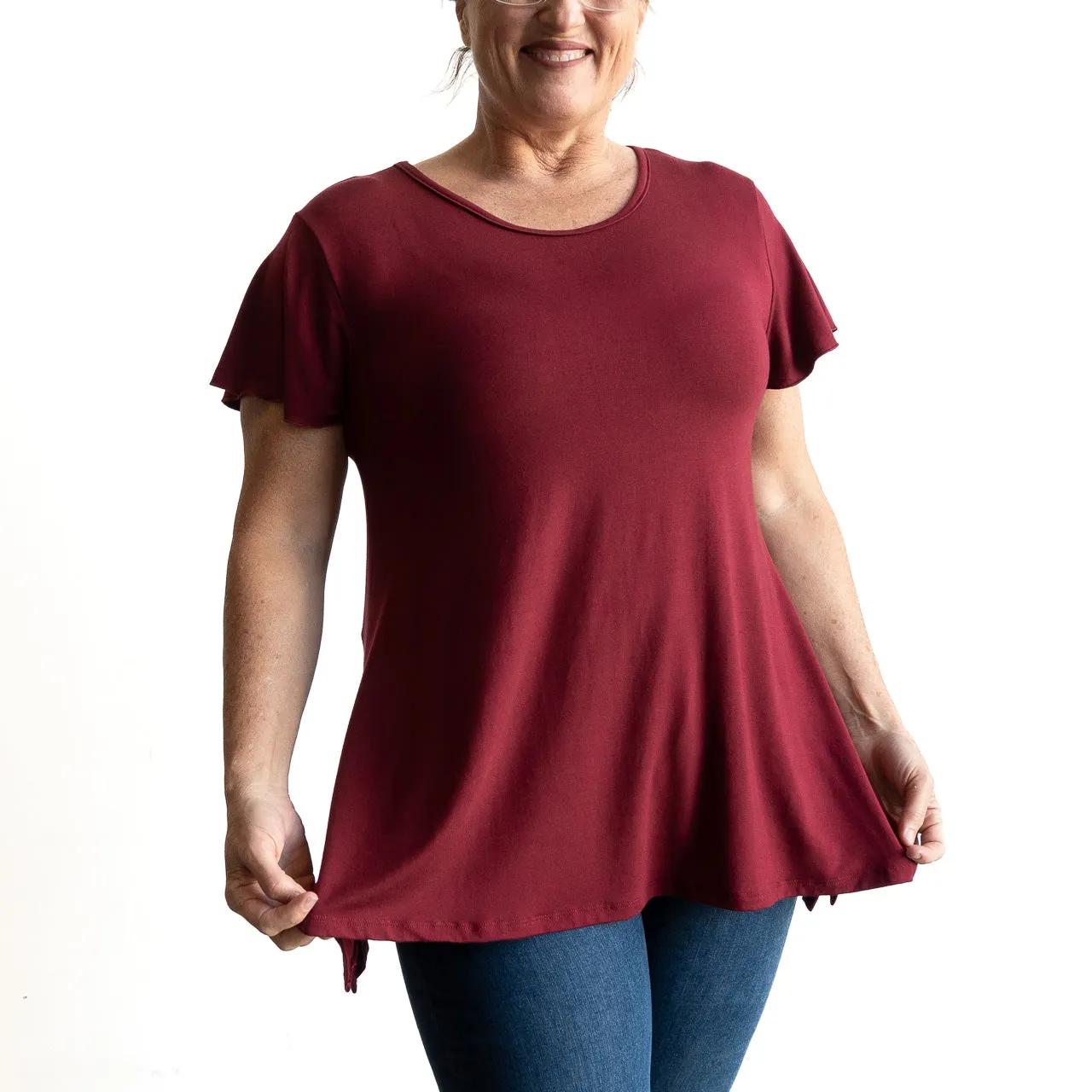 A-Line Tunic Tee by KOBOMO Bamboo - Flutter Sleeve