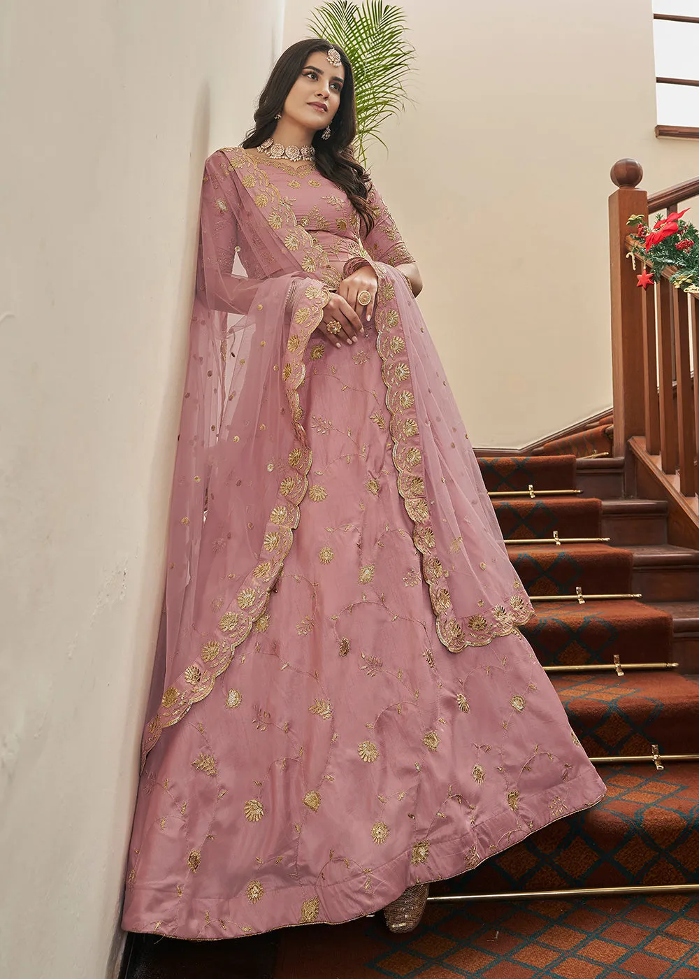 Adorning Art Silk Peach Wedding Lehenga Choli