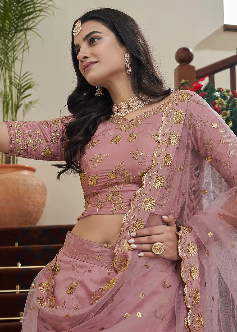 Adorning Art Silk Peach Wedding Lehenga Choli