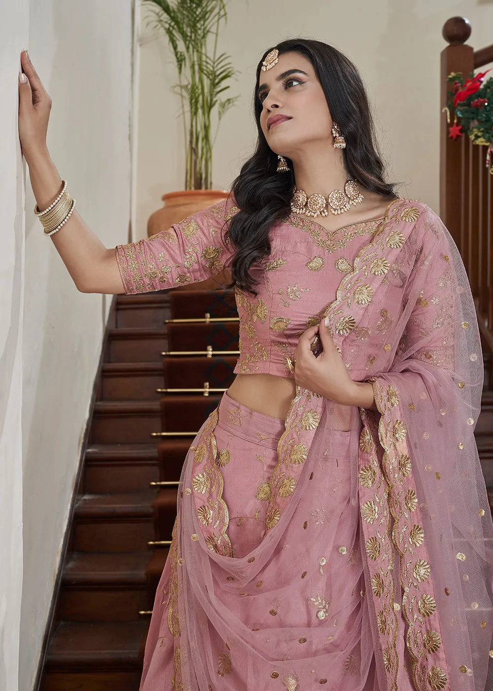 Adorning Art Silk Peach Wedding Lehenga Choli