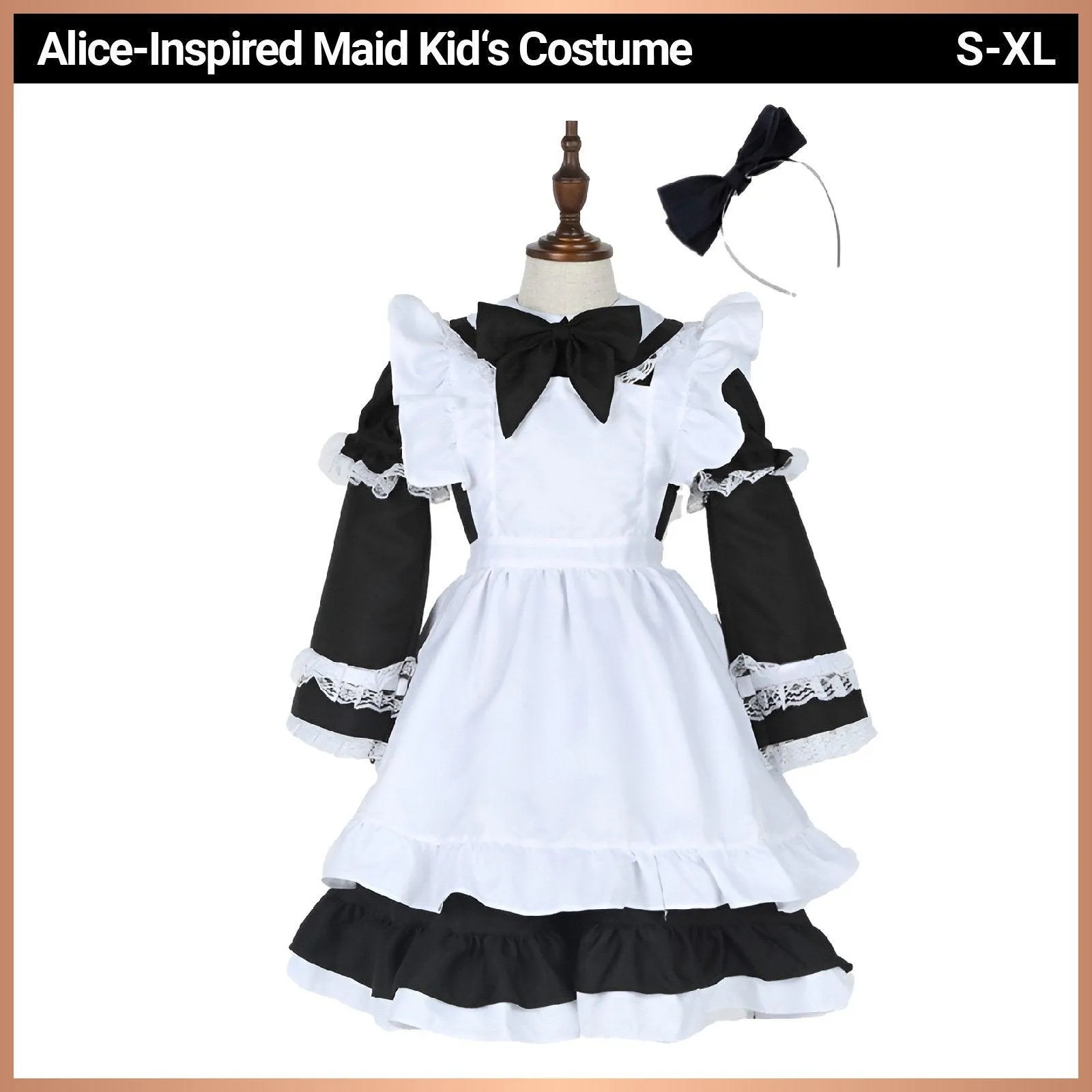 Alice in Wonderland Kids Costume Dress Black & White