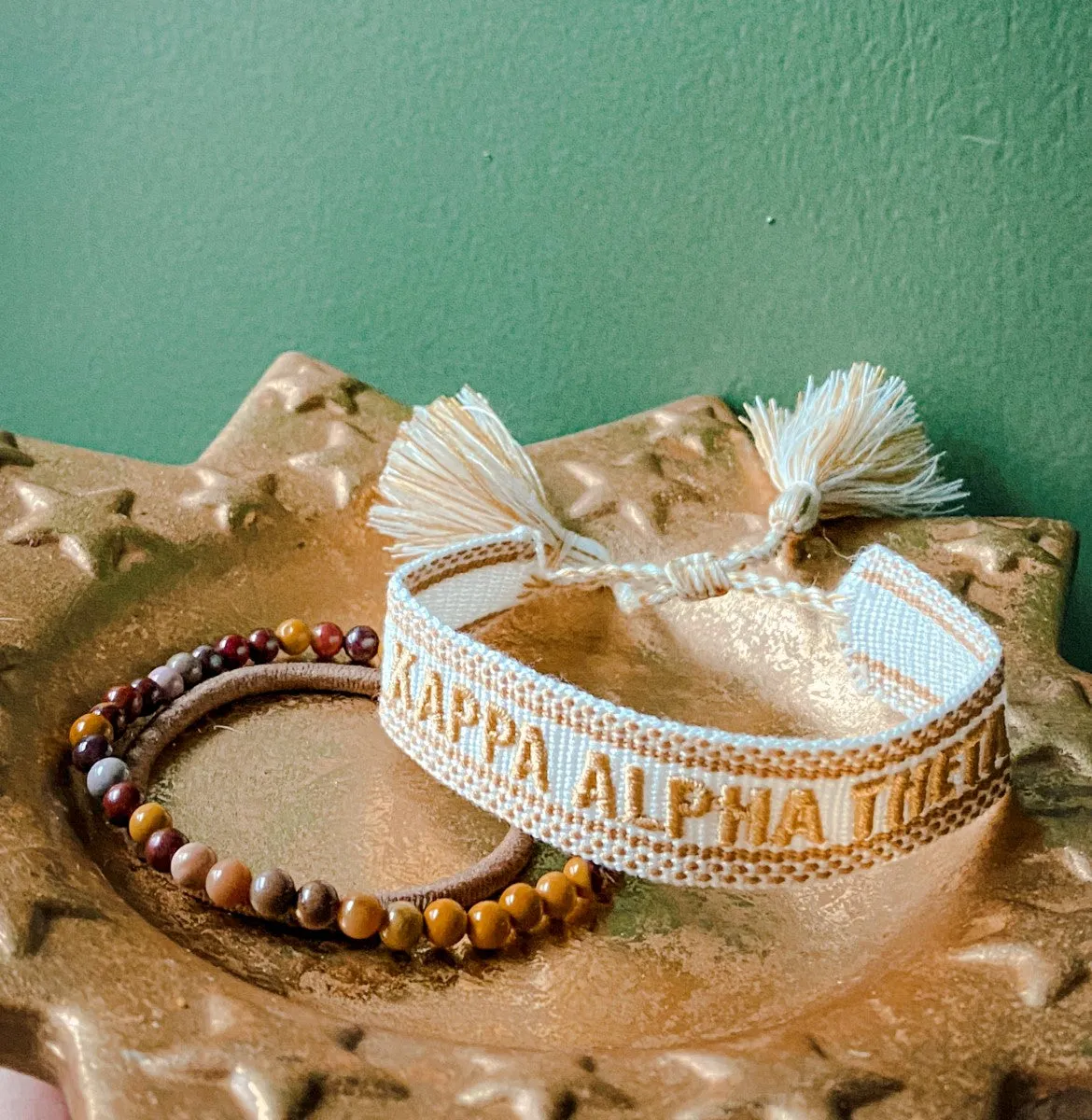 Alpha Gamma Delta Woven Bracelet, White and Gold Design