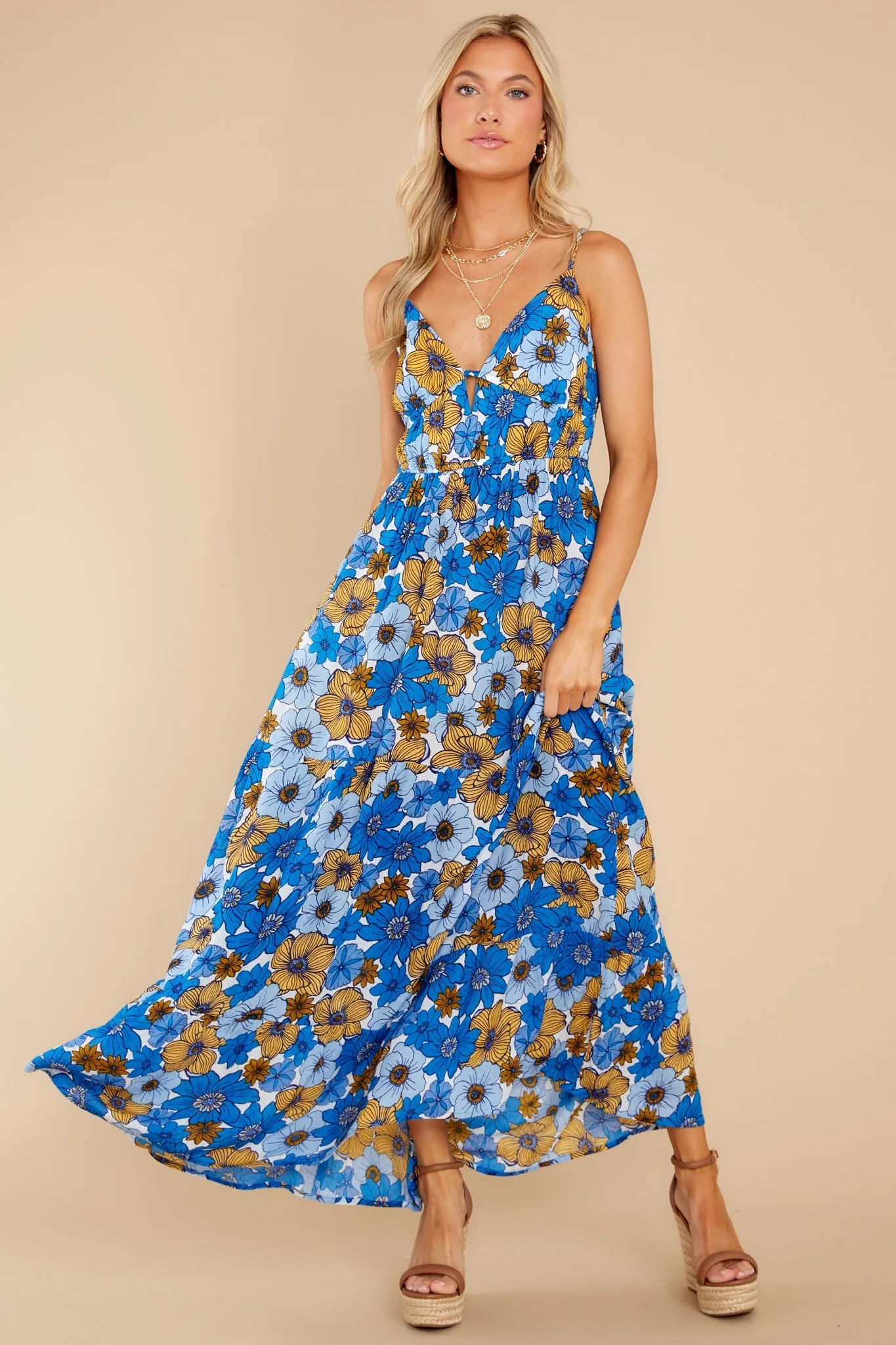 American Beauty Royal Blue Floral Maxi Dress