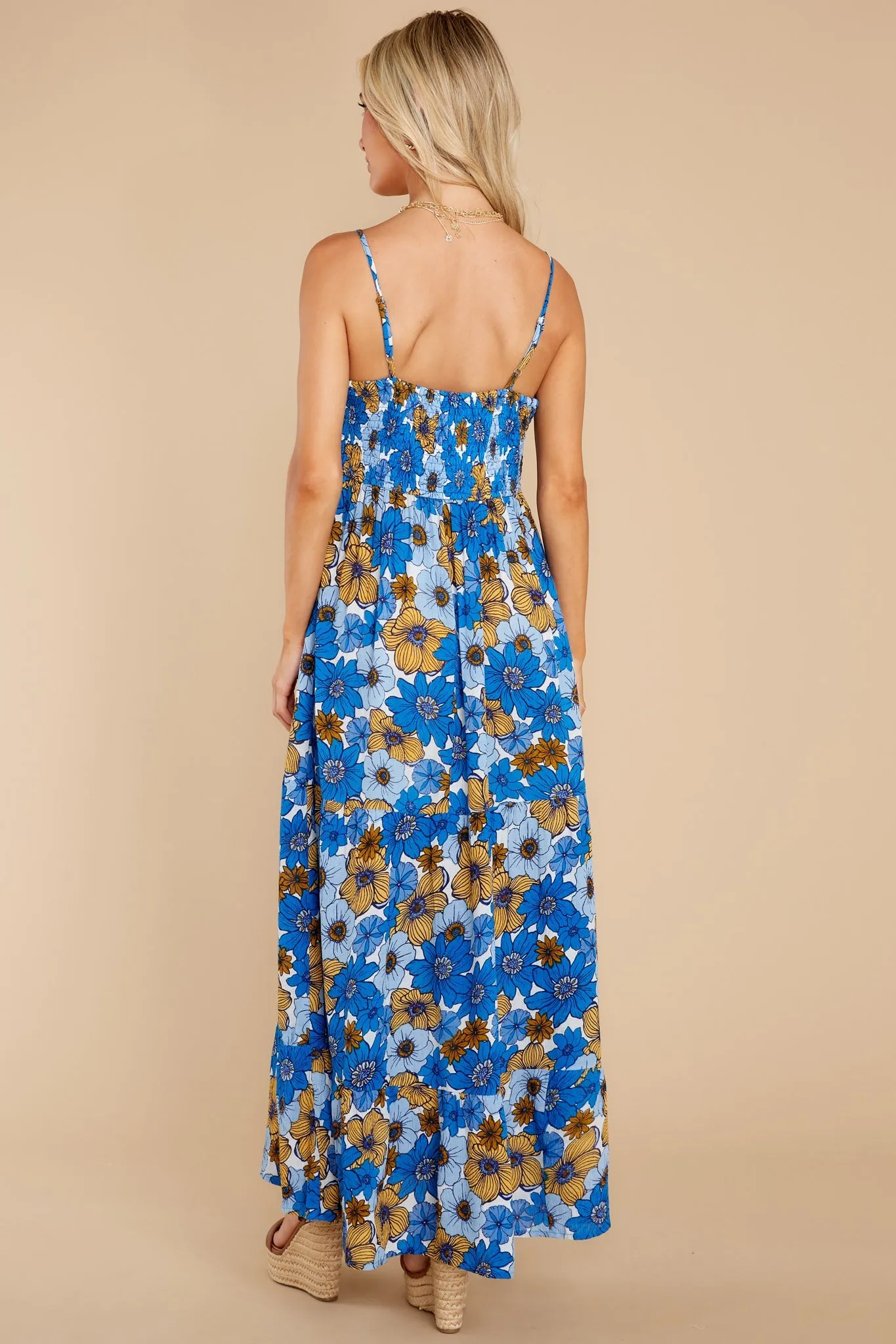 American Beauty Royal Blue Floral Maxi Dress