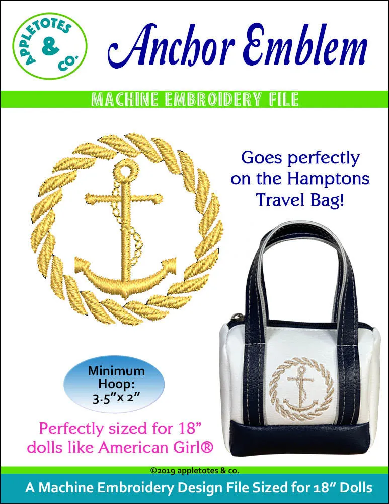 Anchor Emblem Machine Embroidery File for 18 Inch Dolls