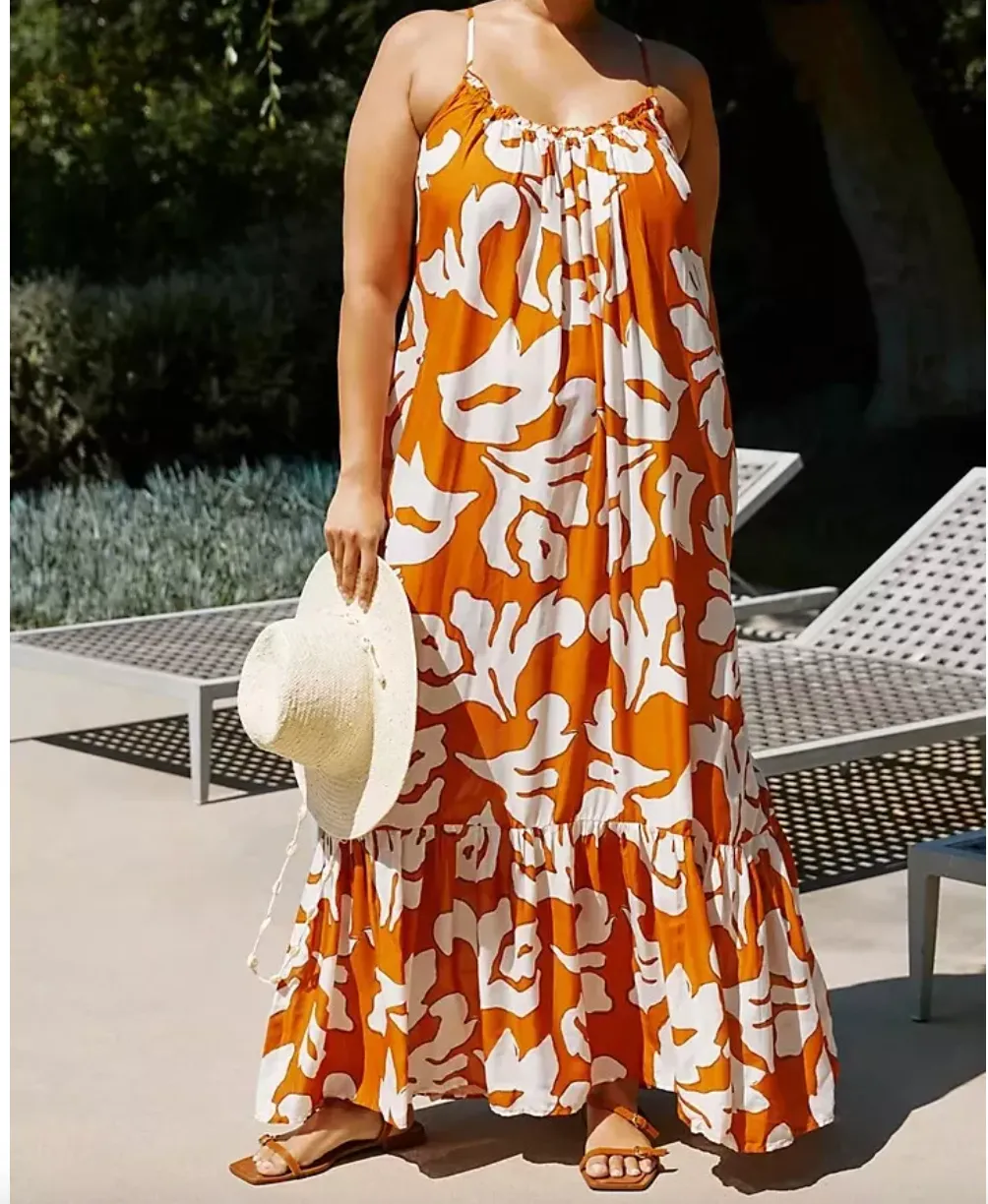 Anthropologie Orange The Malika Cover-up Maxi Dress UK Size 12