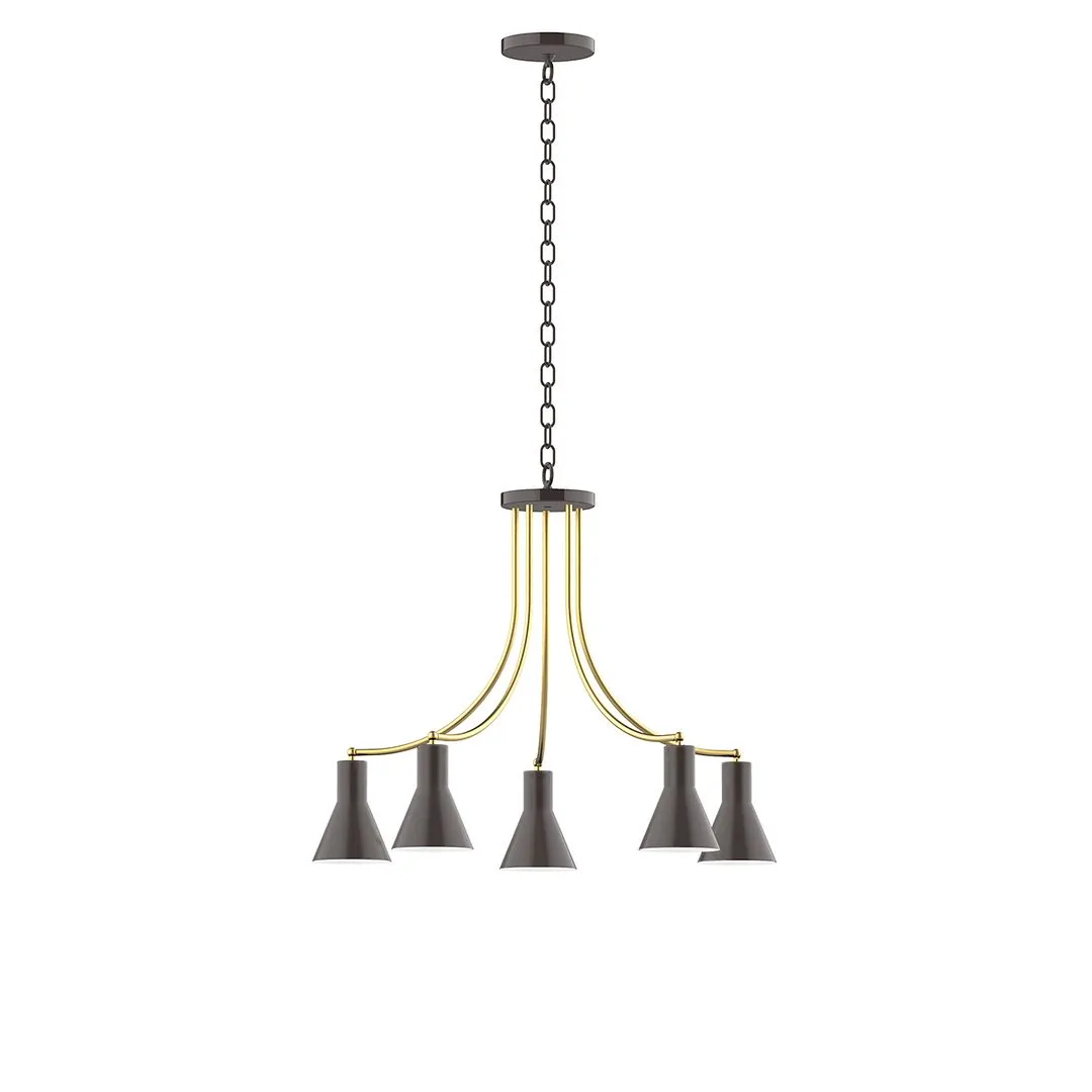 Axis Flare 5-Light Chandelier in Architectural Bronze with Brushed Brass Accents