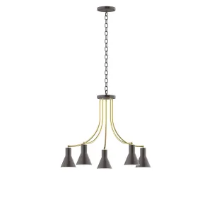 Axis Flare 5-Light Chandelier in Architectural Bronze with Brushed Brass Accents