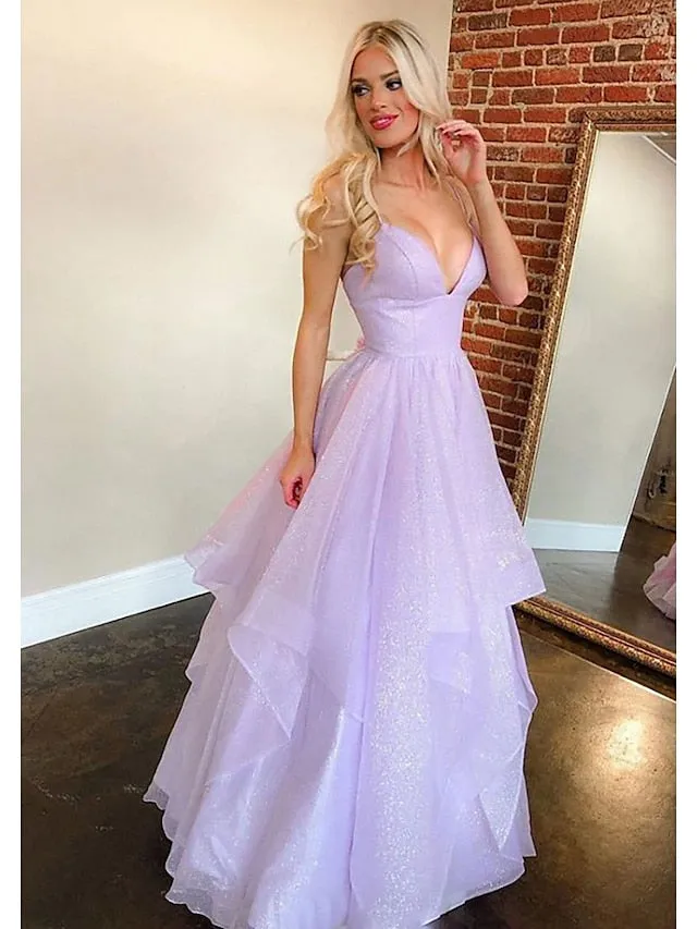 Ball Gown A-Line Prom Dresses Sparkle & Shine Dress Formal Floor Length Sleeveless Sweetheart Tulle Backless with Pleats Ruffles 2023