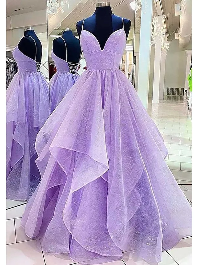 Ball Gown A-Line Prom Dresses Sparkle & Shine Dress Formal Floor Length Sleeveless Sweetheart Tulle Backless with Pleats Ruffles 2023