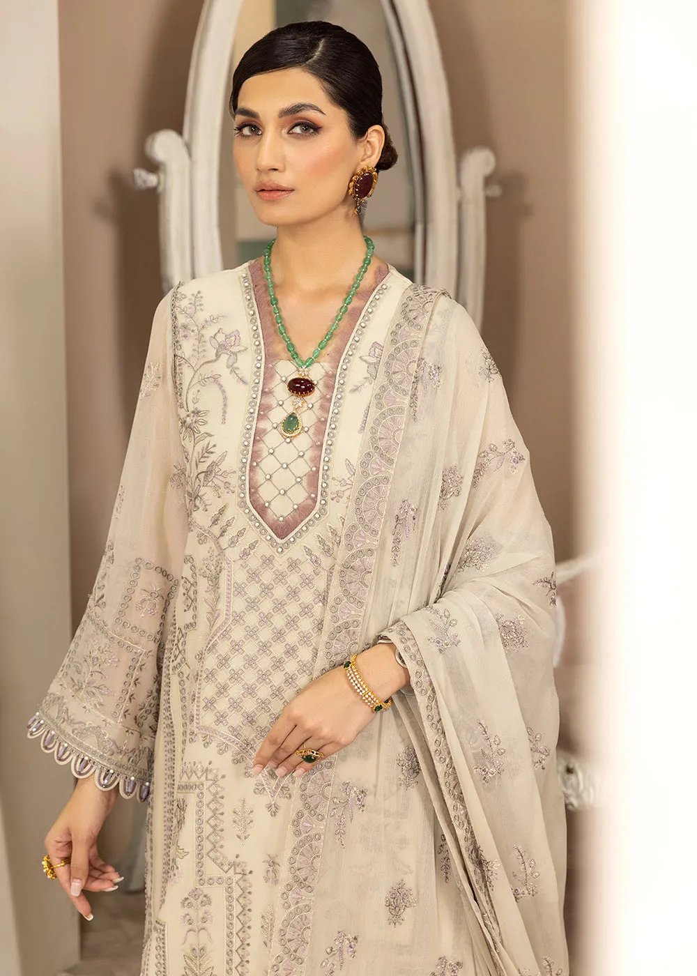 Beige Formal Suit - Alizeh - Dhaagay Formals '23 - V02D01- Kiera