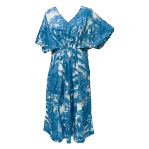 Blue Palm Cotton Smocked Maxi Dress Size 16-32 P207