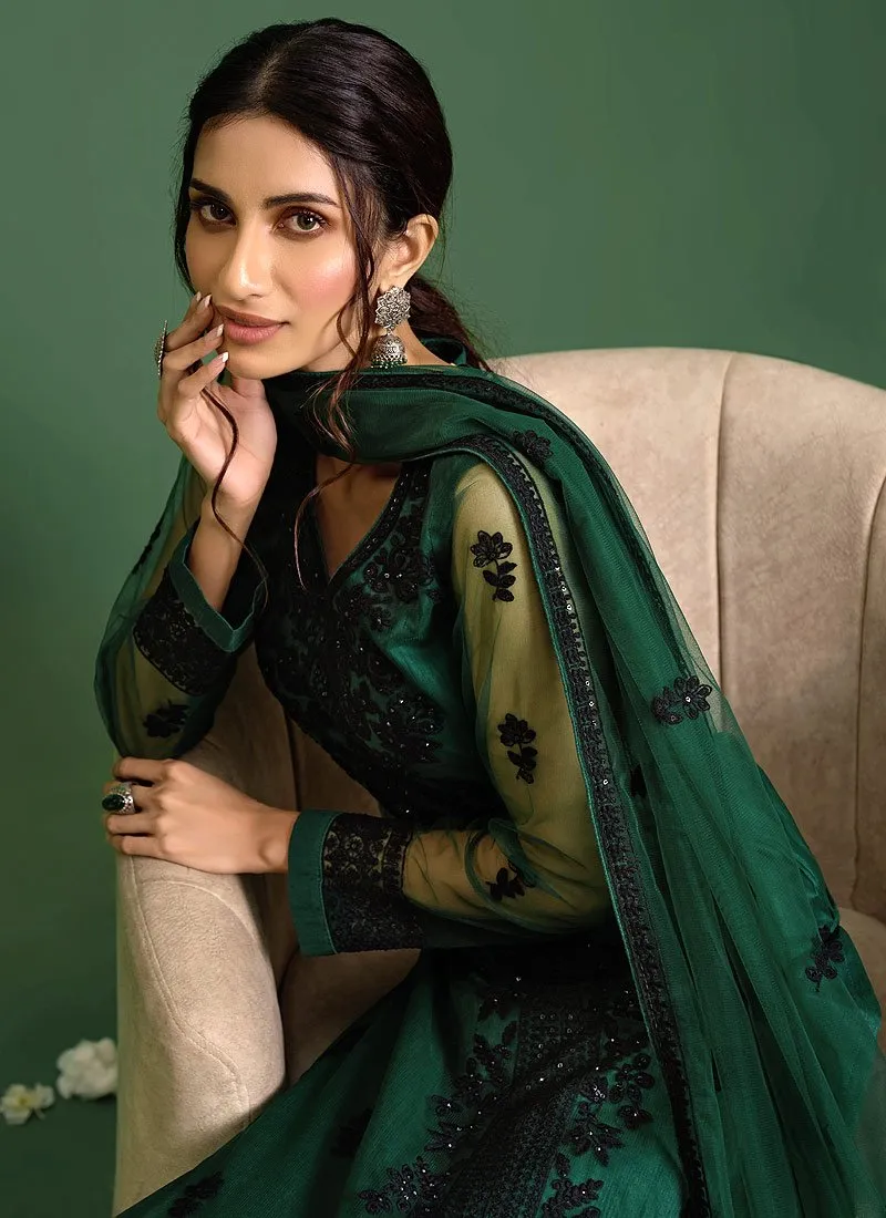 Bottle Green Straight Cut Pakistani Style Pant Suit