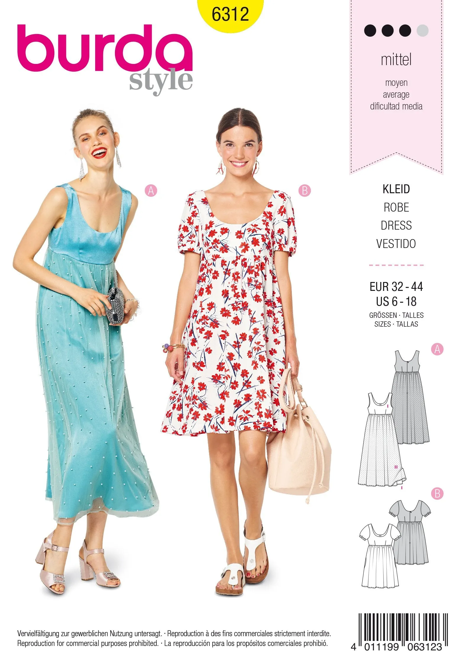 Elegant Burda 6312 Ballet Neckline Dress Sewing Pattern - Versatile and Stylish Design