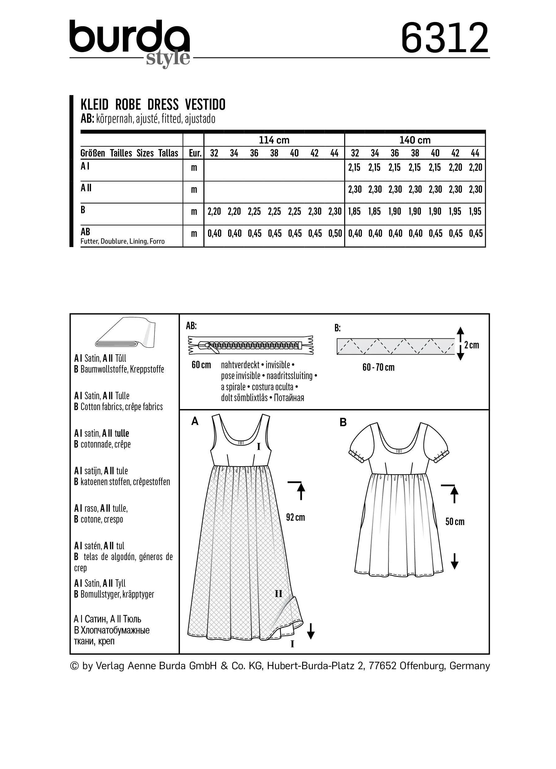 Elegant Burda 6312 Ballet Neckline Dress Sewing Pattern - Versatile and Stylish Design