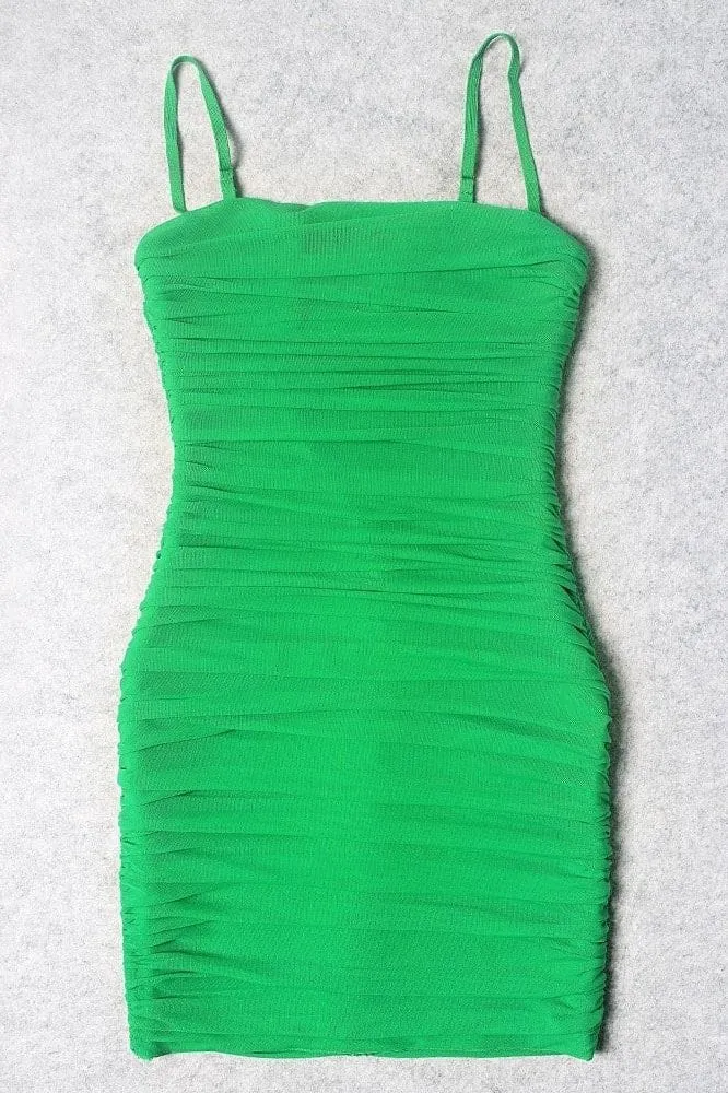 Cassie Bodycon Wrap Mini Dress - Neon Green