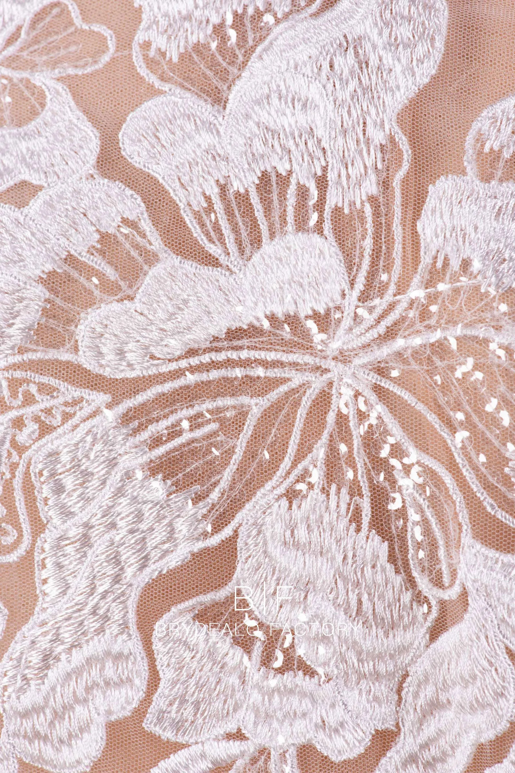 Clear Sequin Large Flower Motif Lace Fabric