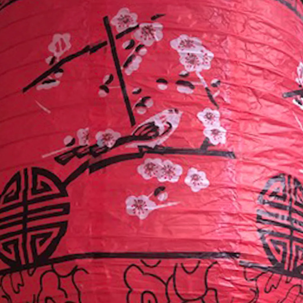 CLEARANCE SALE - Cherry blossoms and birds red paper lantern (cylinder 25 x 35cm)