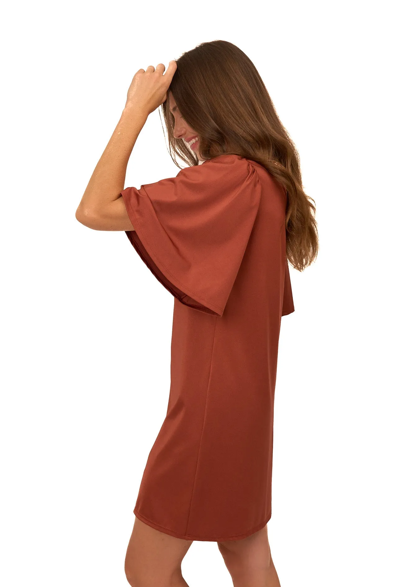 Copper Flutter Sleeve Shift Dress