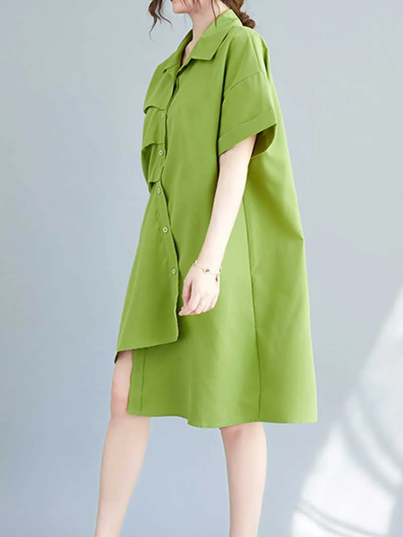 Cotton Short Sleeves Shirt Dress