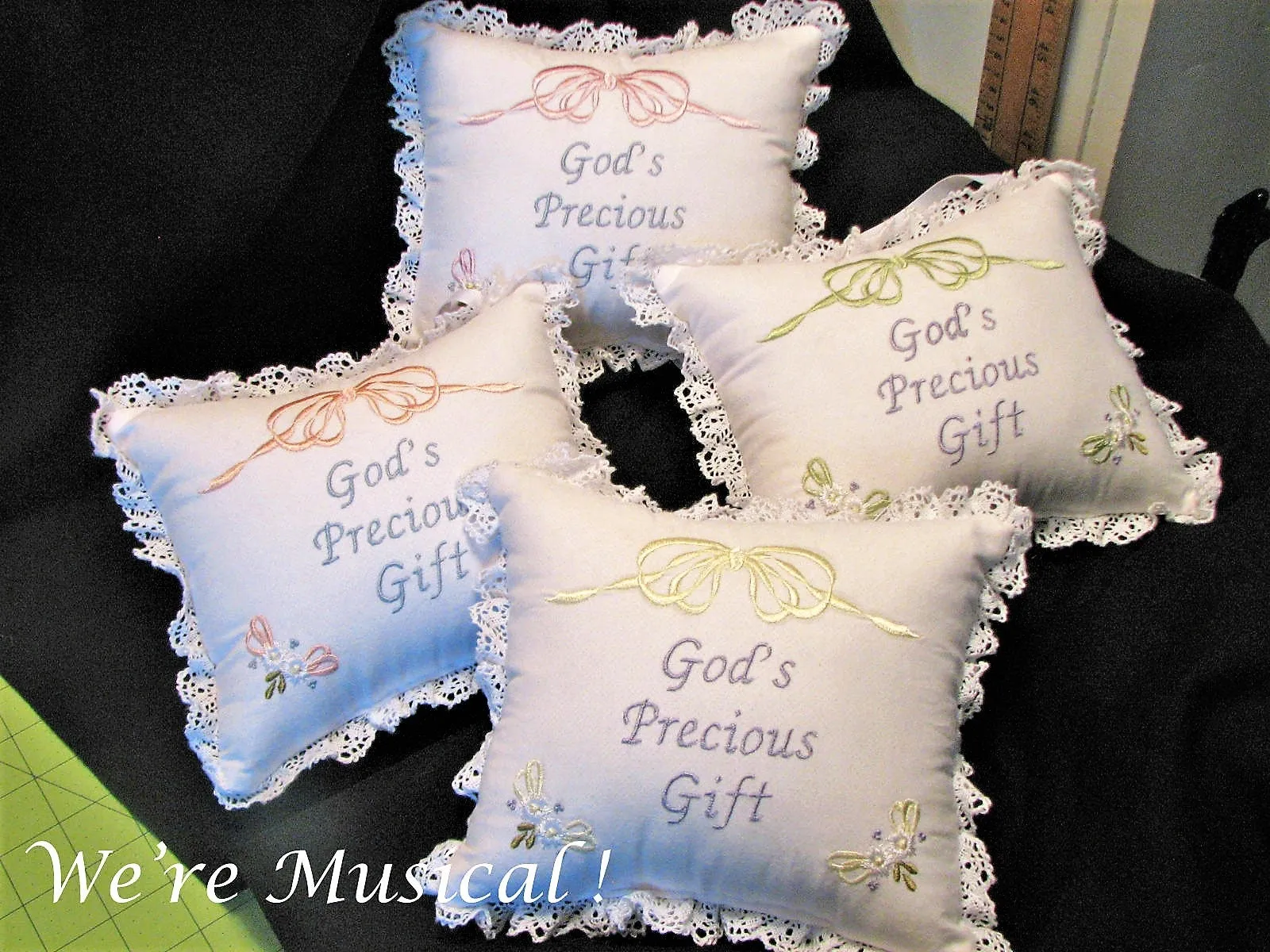 Daisies & Bows Music Box Pillow -- Personalized Embroidered MUSICAL Baby Keepsake