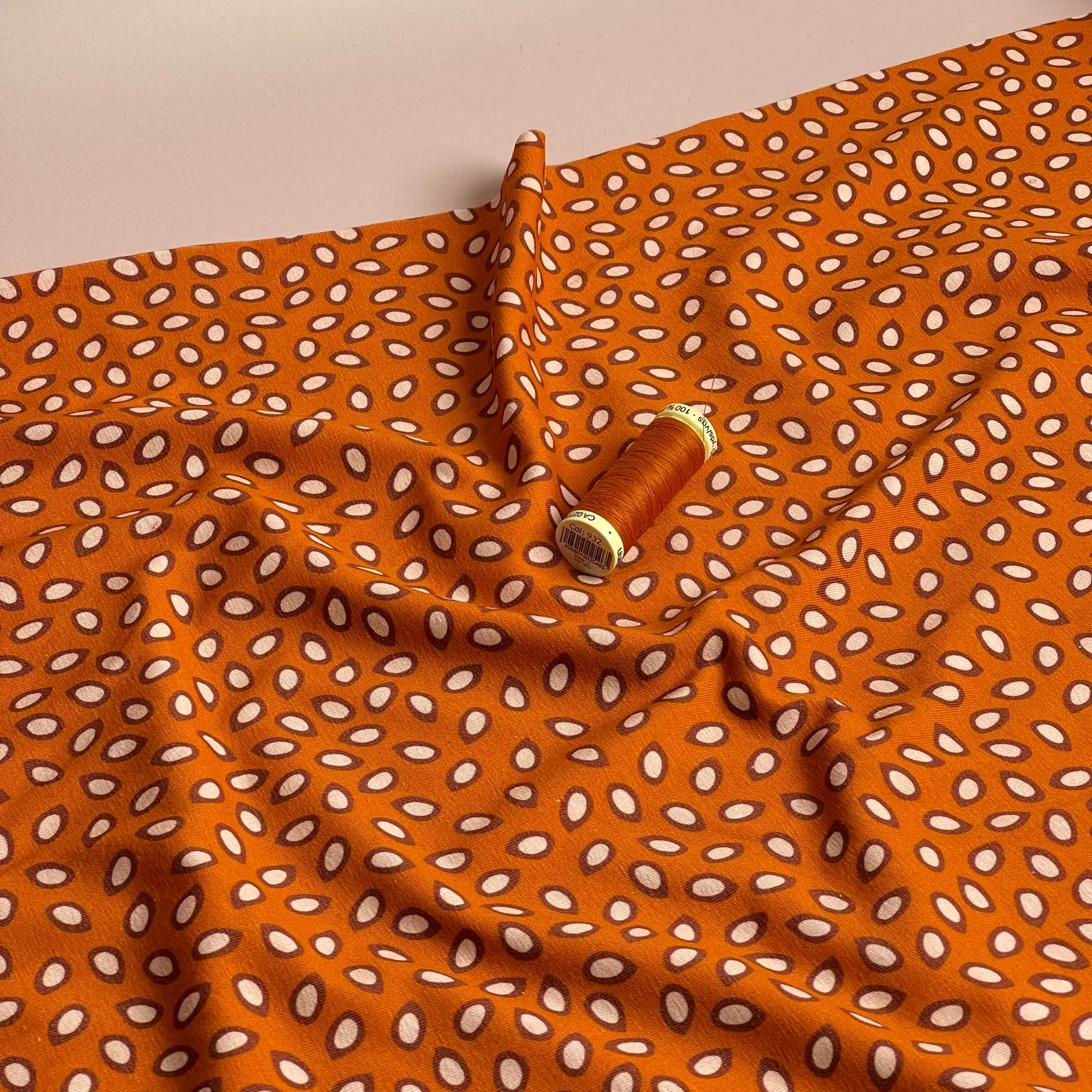 Danish Design - Small Petals on Rust Cotton Jersey Fabric