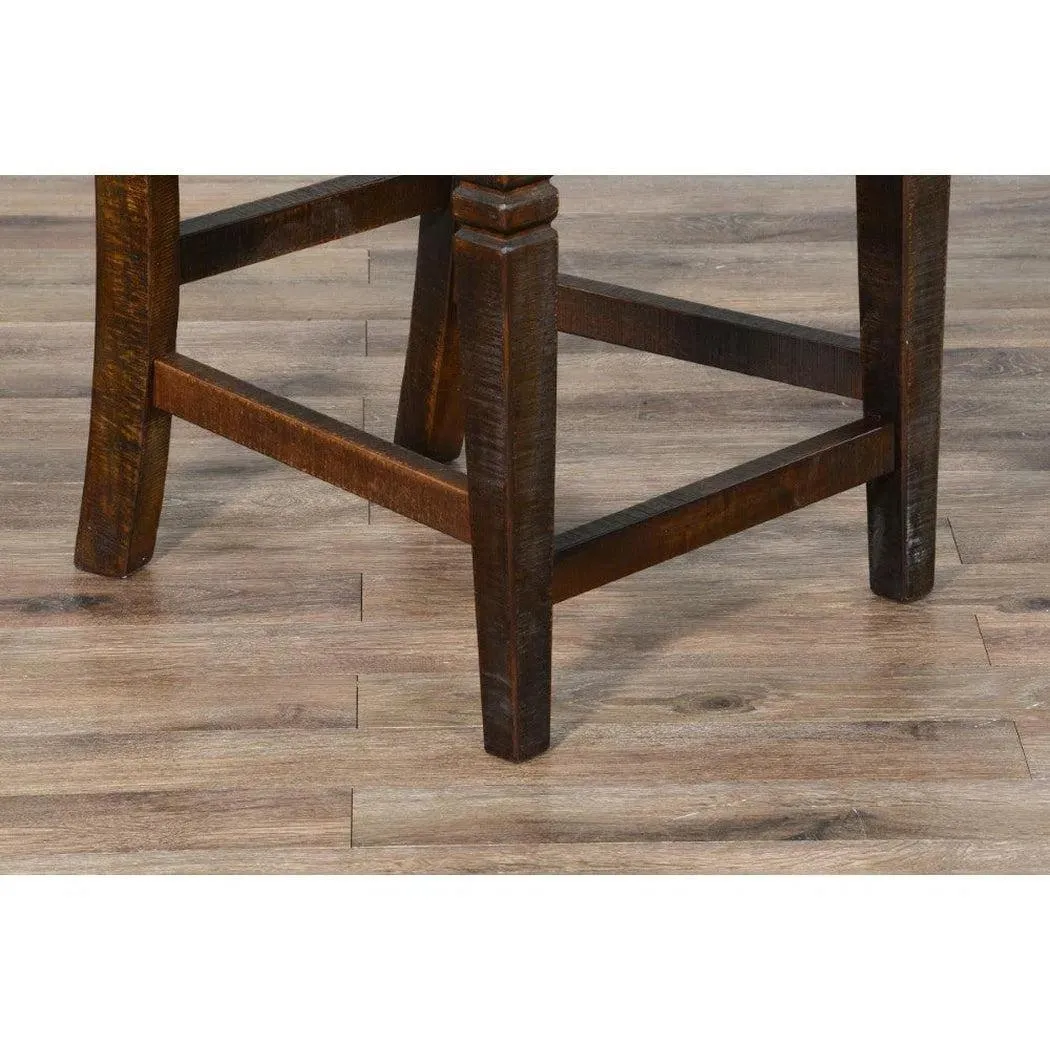 Dark Rustic Ladder Back Counter Stool Padded Black Leather Seat