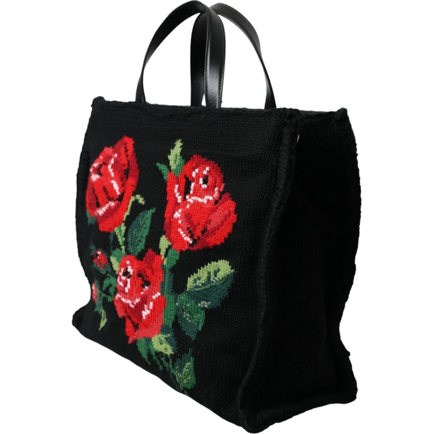 Dolce & Gabbana Chic Embroidered Floral Black Tote