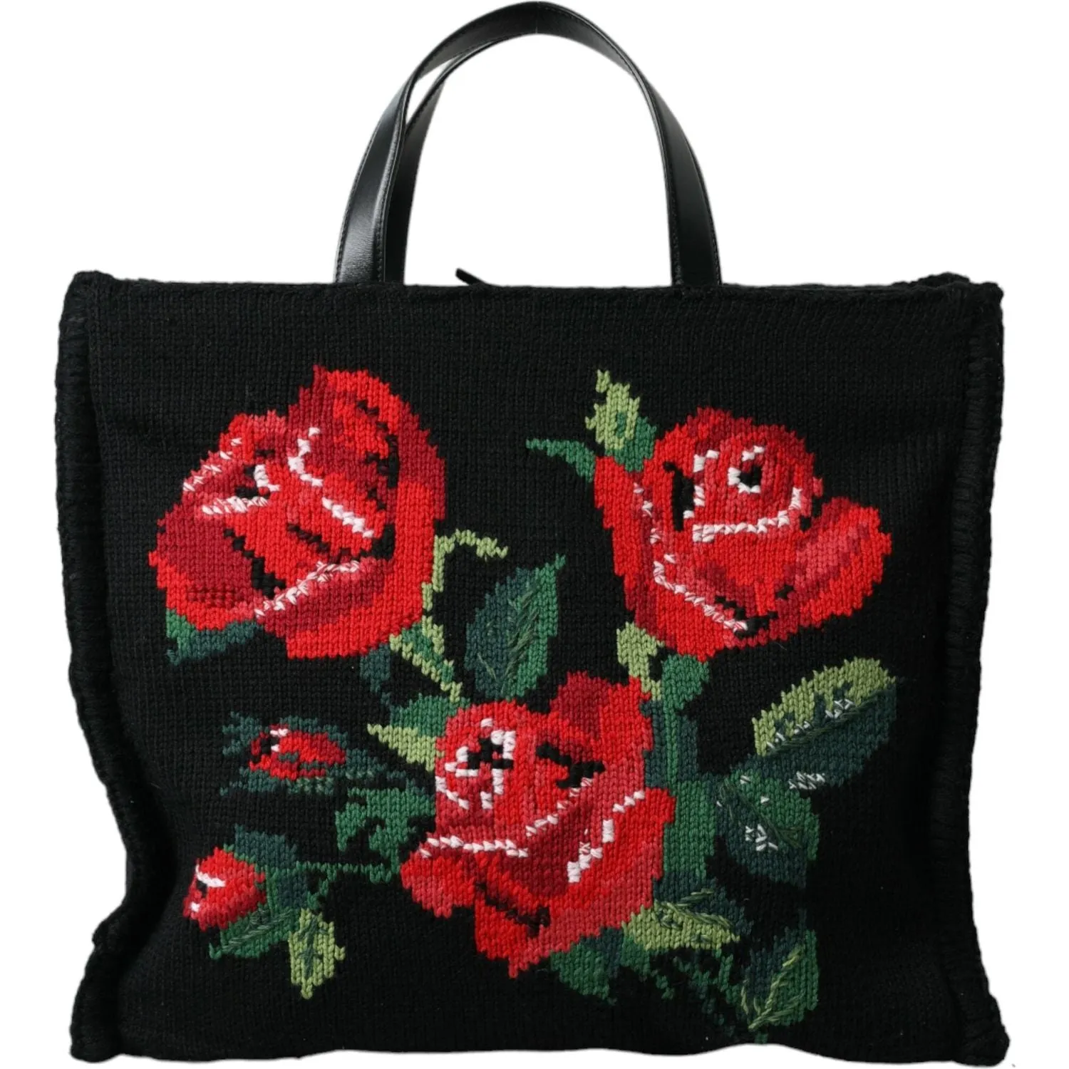 Dolce & Gabbana Chic Embroidered Floral Black Tote