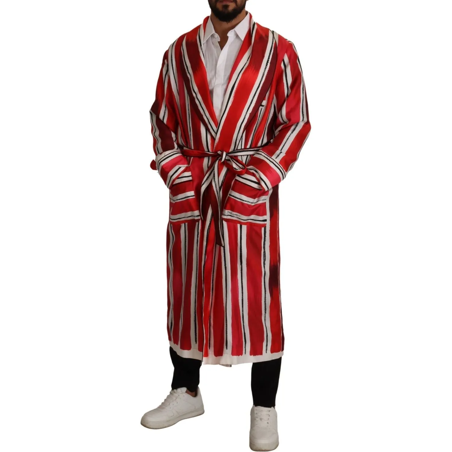 Dolce & Gabbana Chic Striped Silk Sleepwear Robe