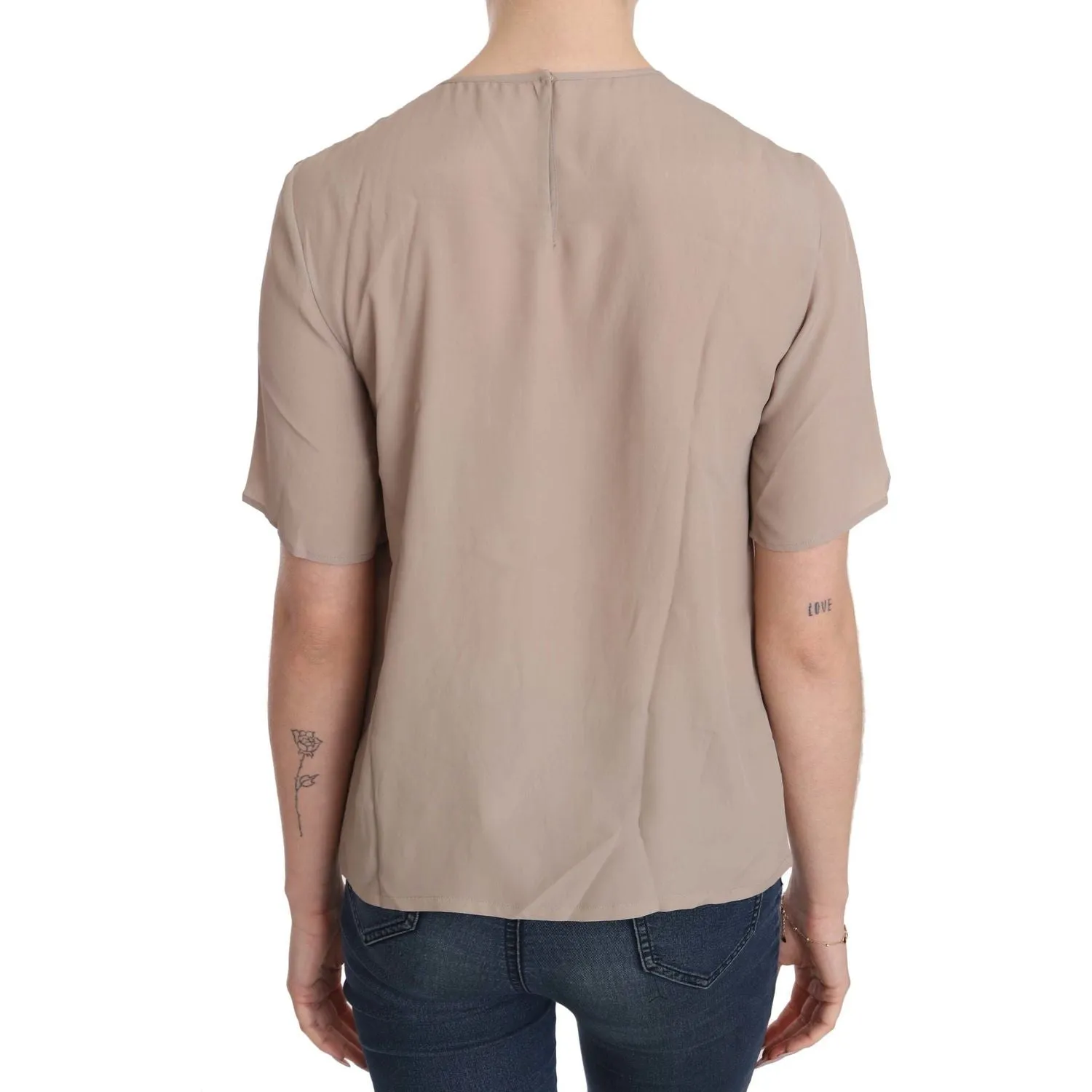 Dolce & Gabbana Elegant Beige Silk Blend Crew Neck Blouse