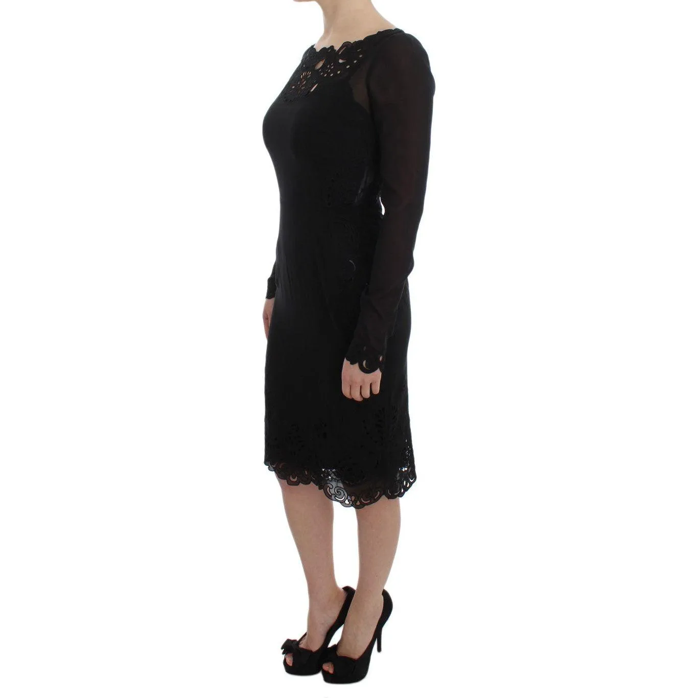 Dolce & Gabbana Elegant Black Floral Lace Sheath Dress