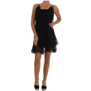 Dolce & Gabbana Elegant Black Silk Lace Chemise Dress