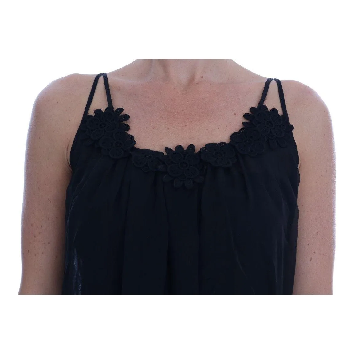 Dolce & Gabbana Elegant Black Silk Lace Chemise Dress