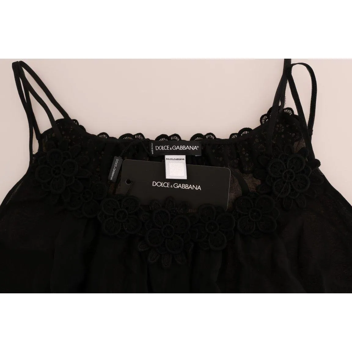 Dolce & Gabbana Elegant Black Silk Lace Chemise Dress