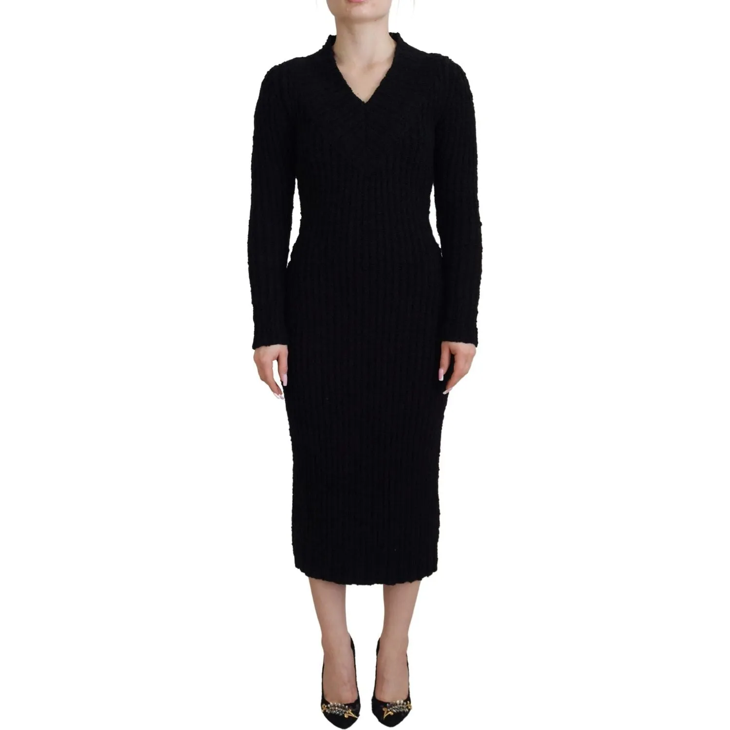 Dolce & Gabbana Elegant Black Wool Blend Sweater Dress