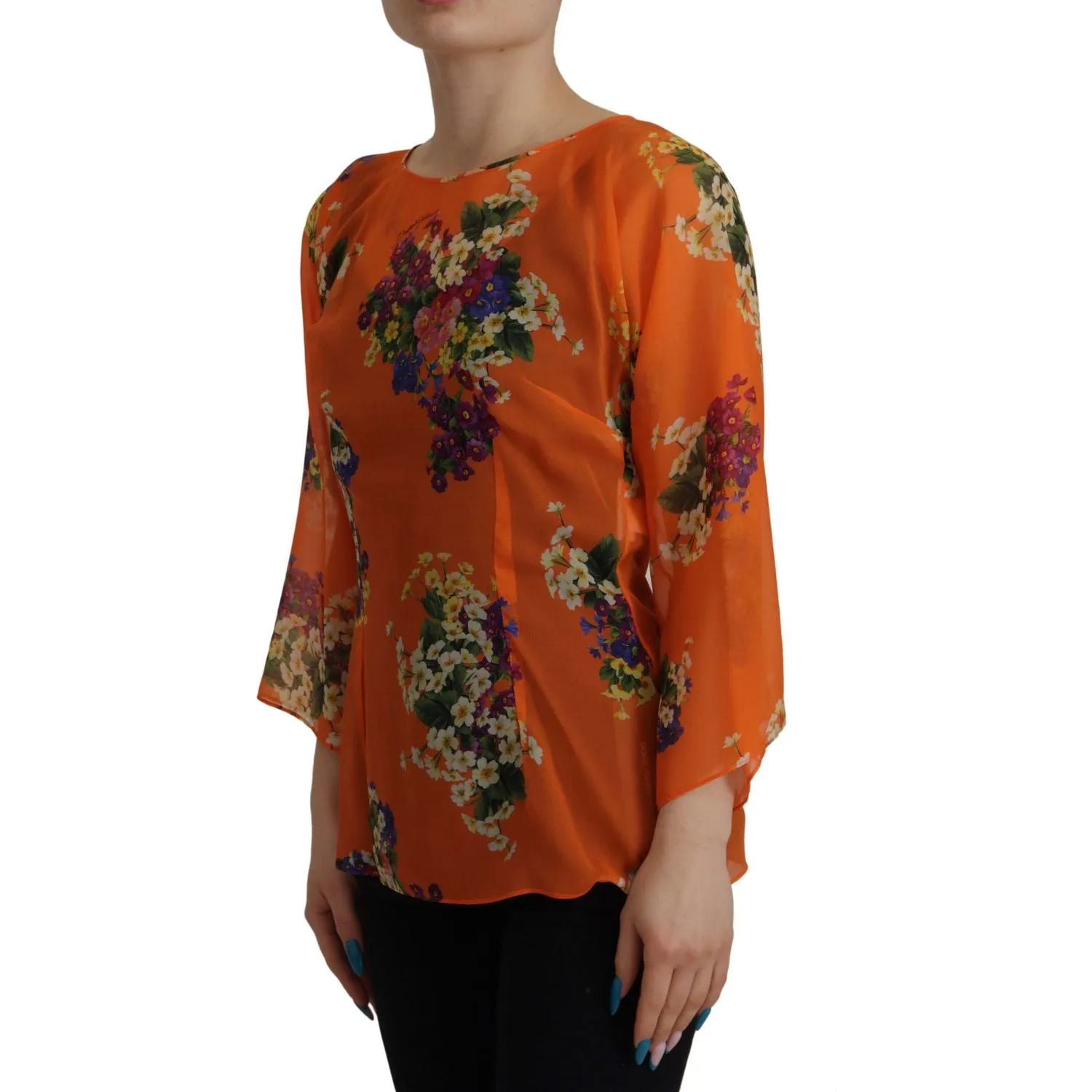 Dolce & Gabbana Elegant Floral Silk Blouse with Back Zipper