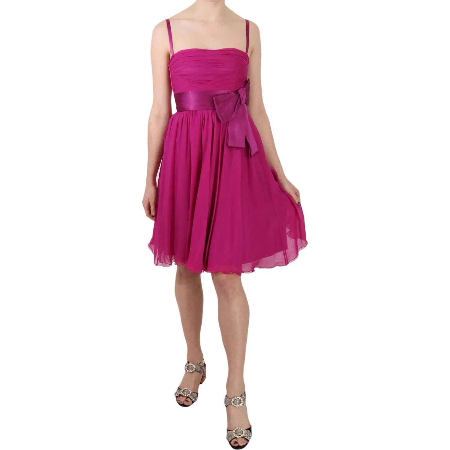 Dolce & Gabbana Elegant Fuchsia Pink Silk Bow Front Dress