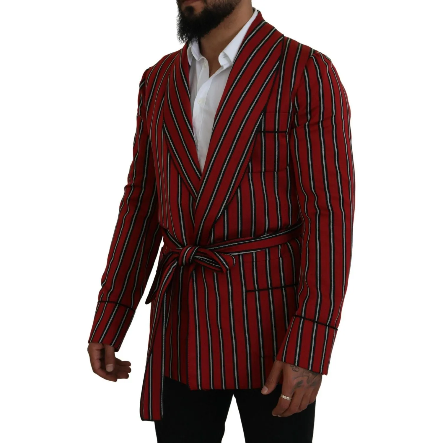 Dolce & Gabbana Elegant Red Striped Long Robe Luxury Wear