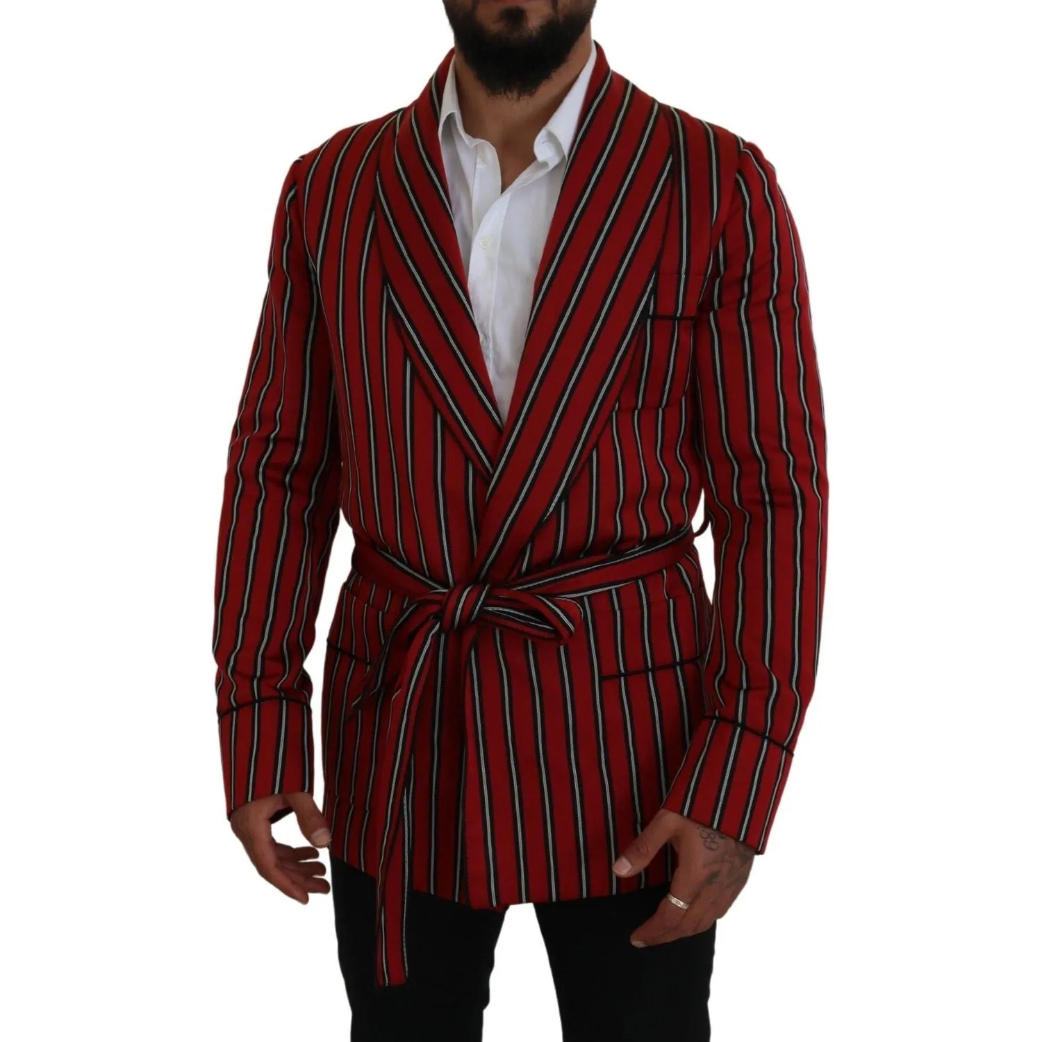 Dolce & Gabbana Elegant Red Striped Long Robe Luxury Wear