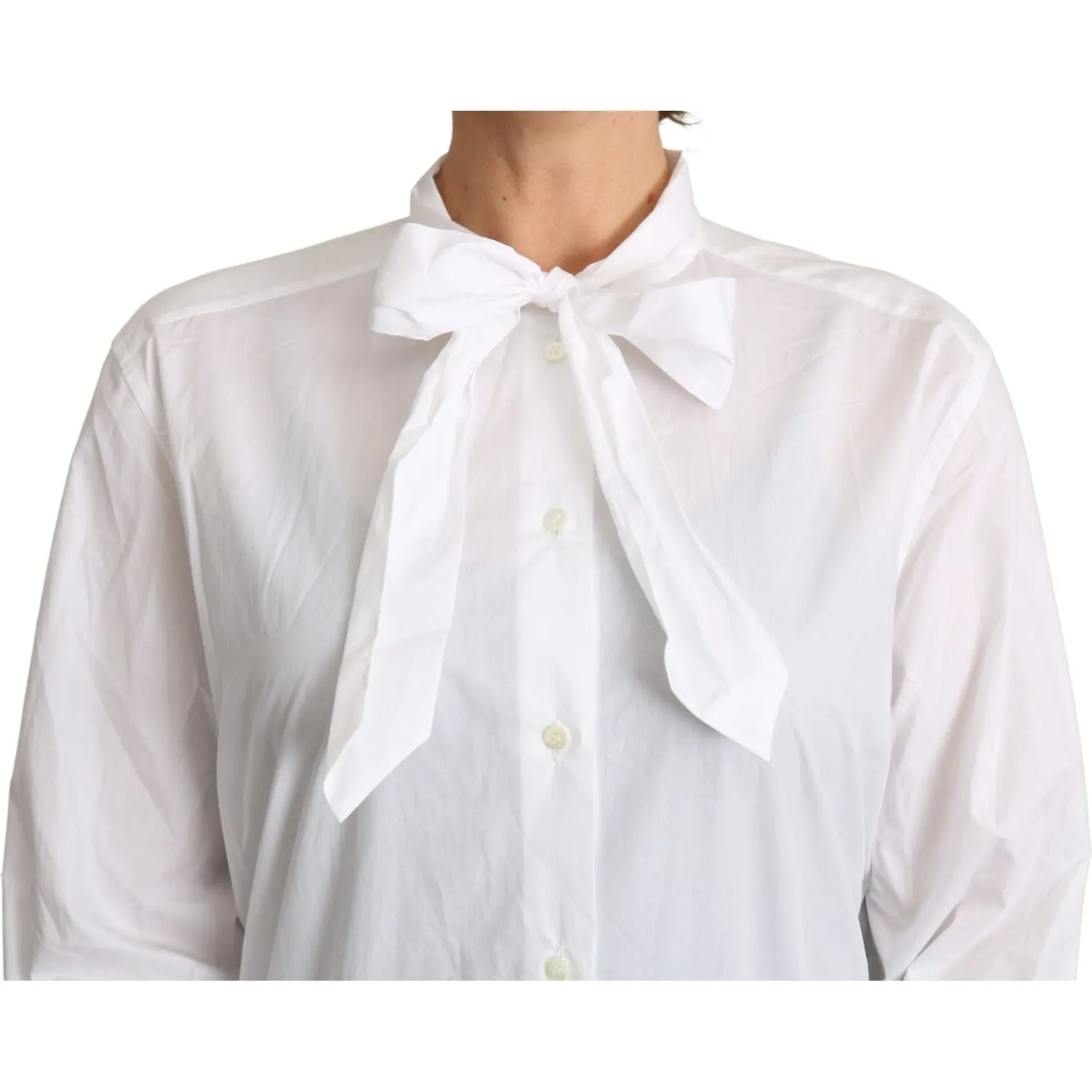 Dolce & Gabbana Elegant Scarf Neck Cotton Blouse