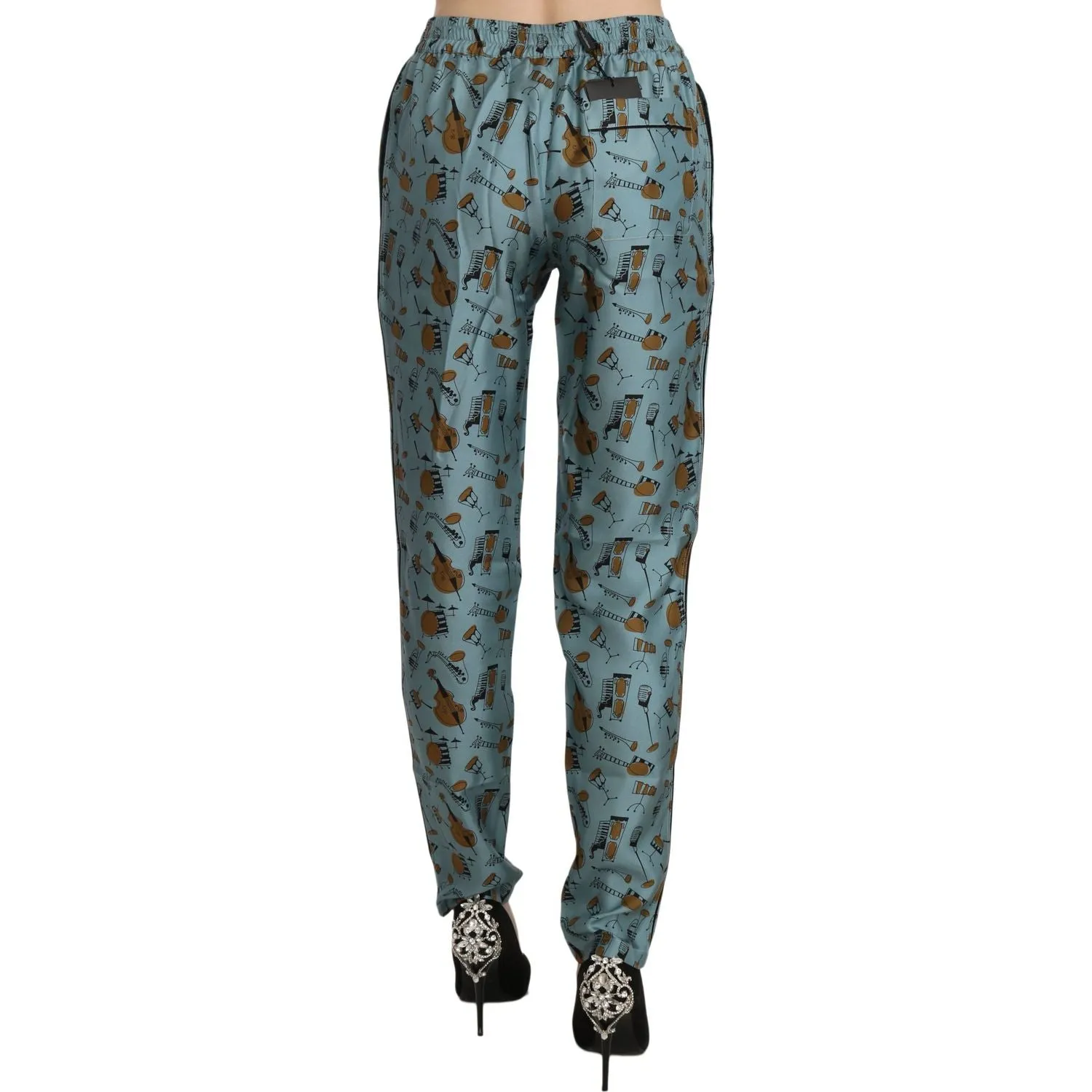 Dolce & Gabbana High Waist Tapered Silk Pants in Blue Print