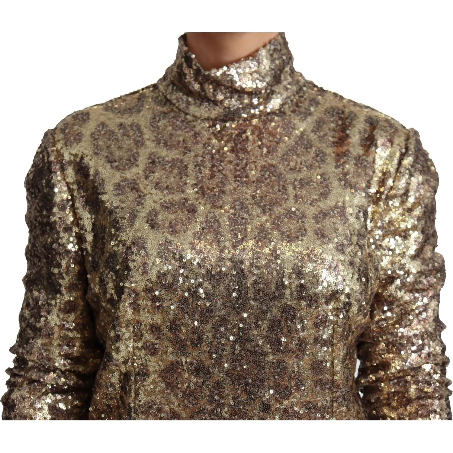 Dolce & Gabbana Sequined Turtleneck Full Zip Sweater in Brown