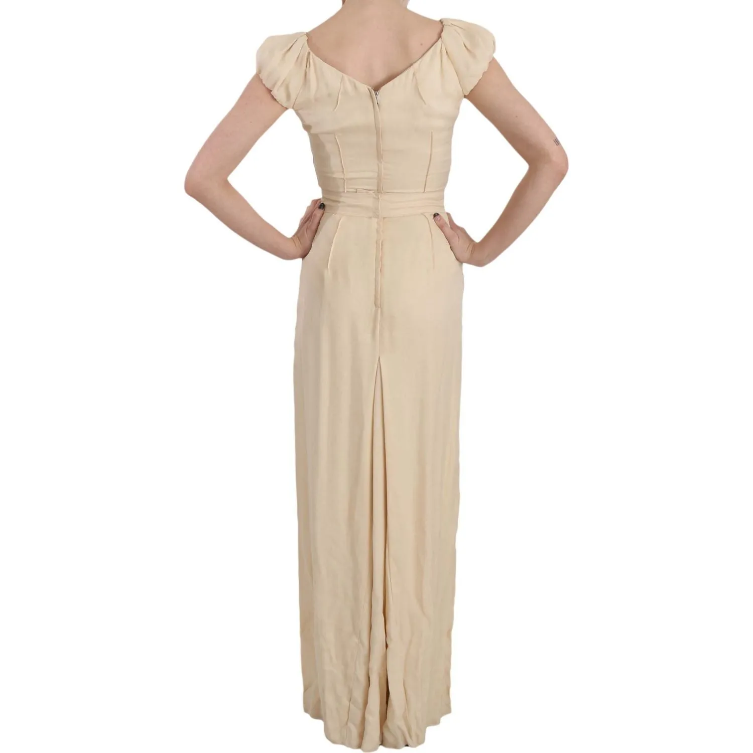 Dolce & Gabbana Silk Column Garterized Sleeve Gown