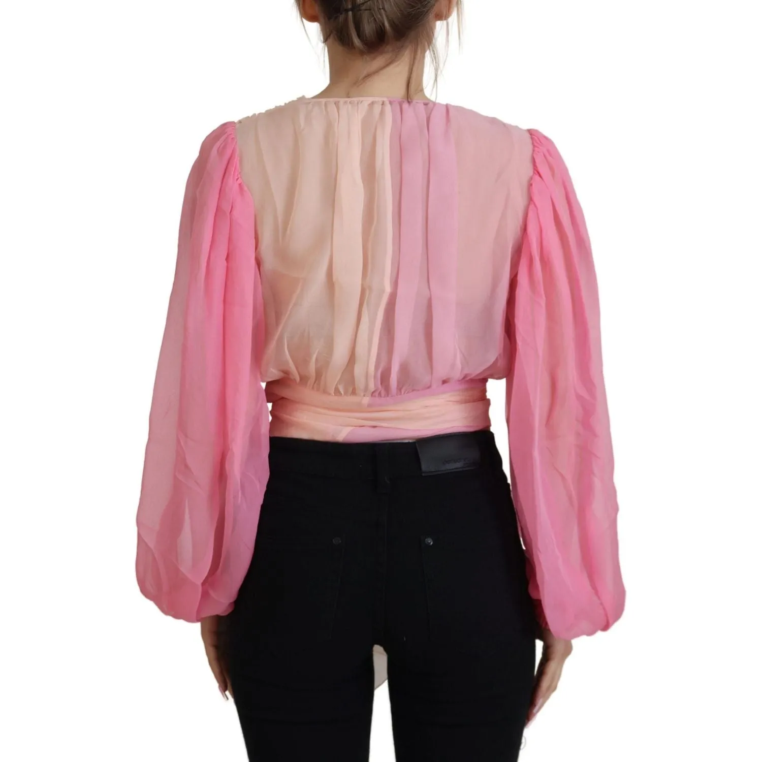 Dolce & Gabbana Silk V-Neckline Wrap Blouse in Pink