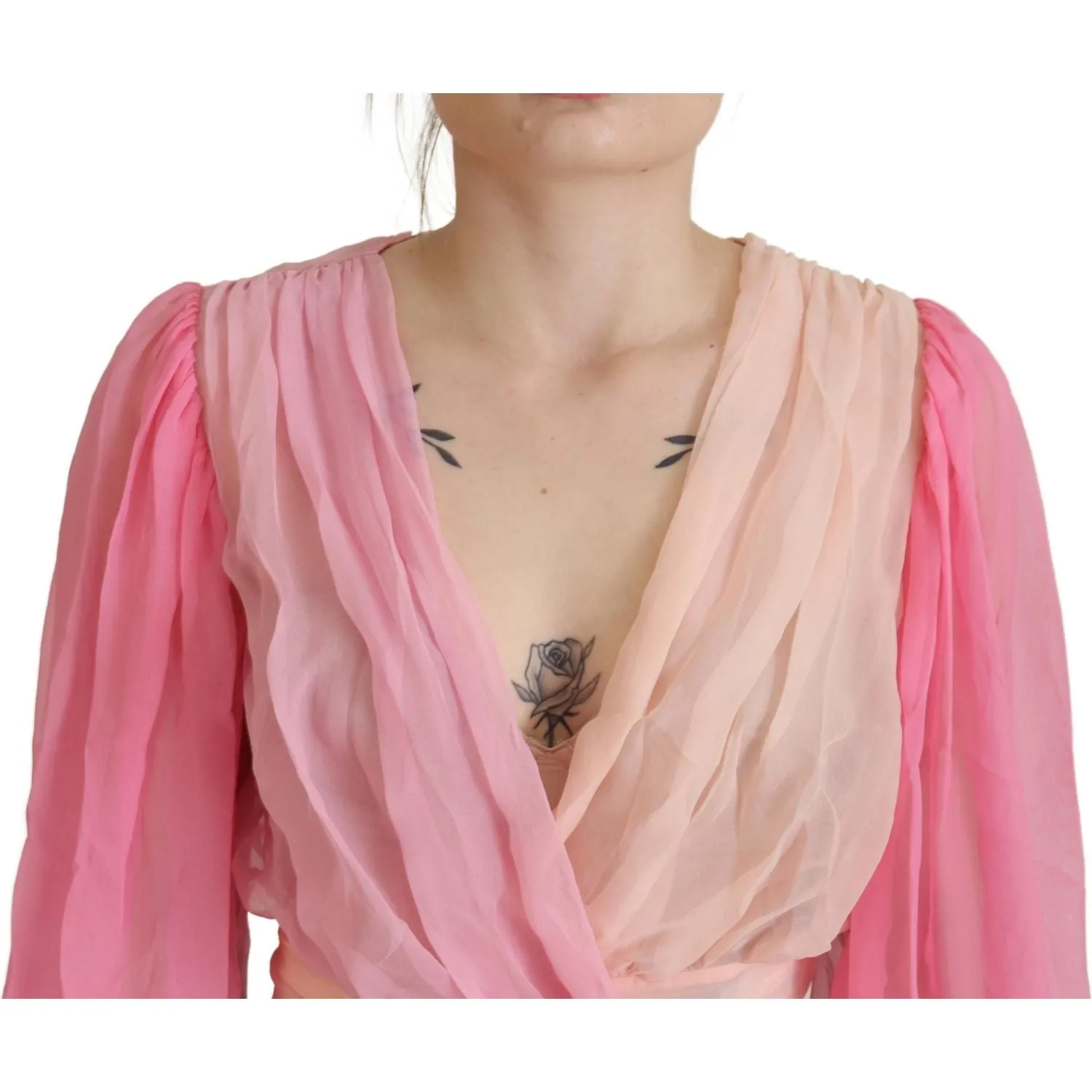 Dolce & Gabbana Silk V-Neckline Wrap Blouse in Pink